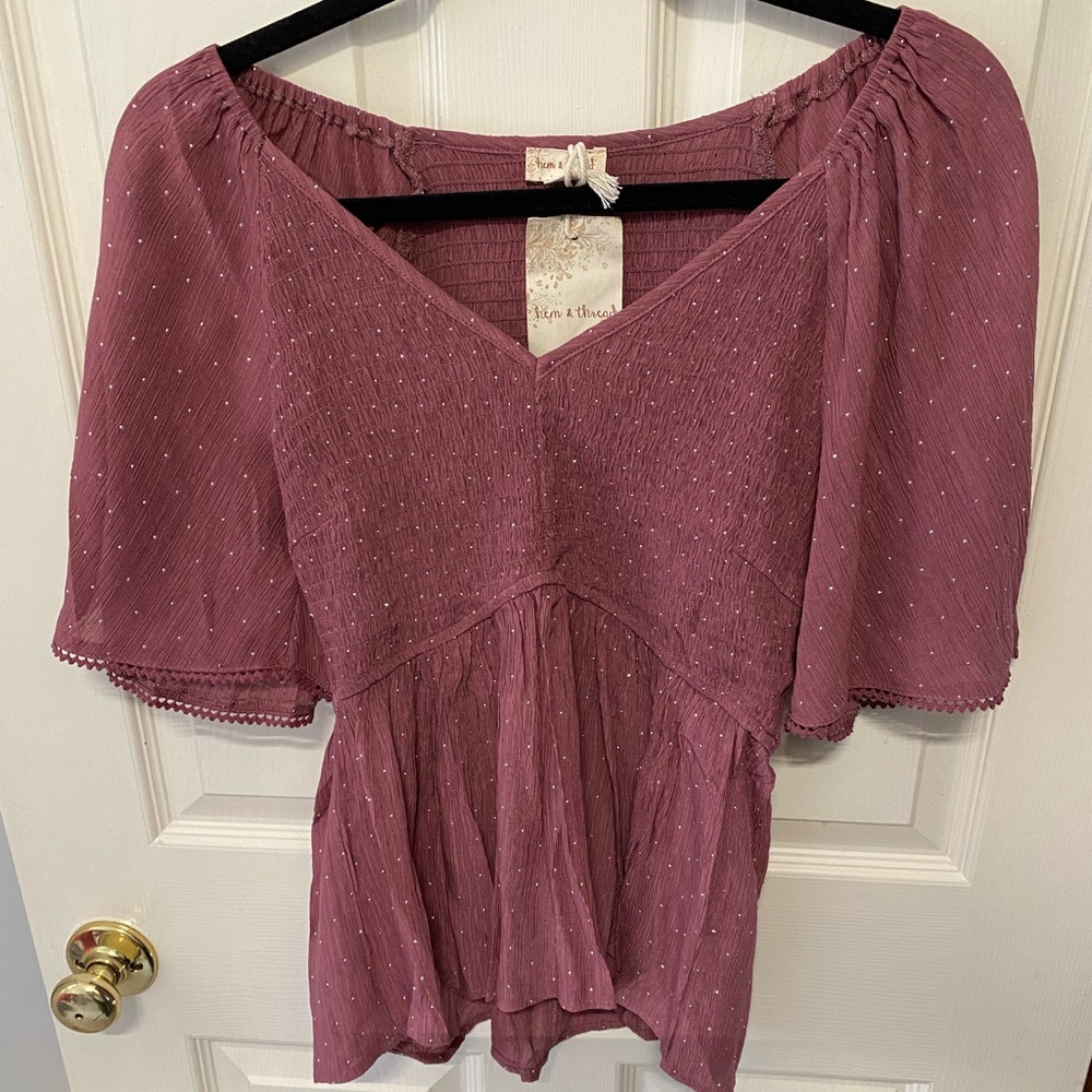 Hem & Thread Mauve Blouse with Flutter Sleeves